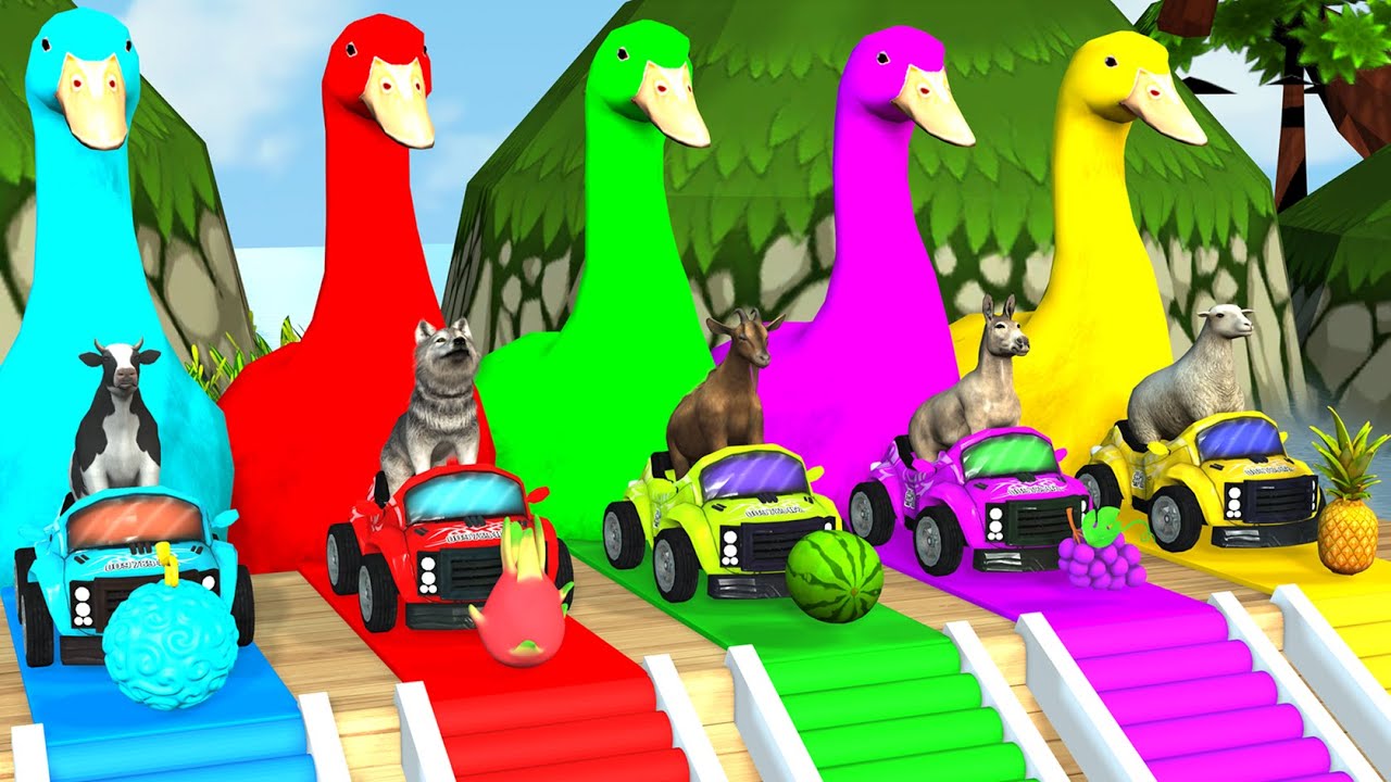 Long Slide Game with Cow Elephant Gorilla Hippopotamus Tiger 3d Animal Game Funny 3d Animals