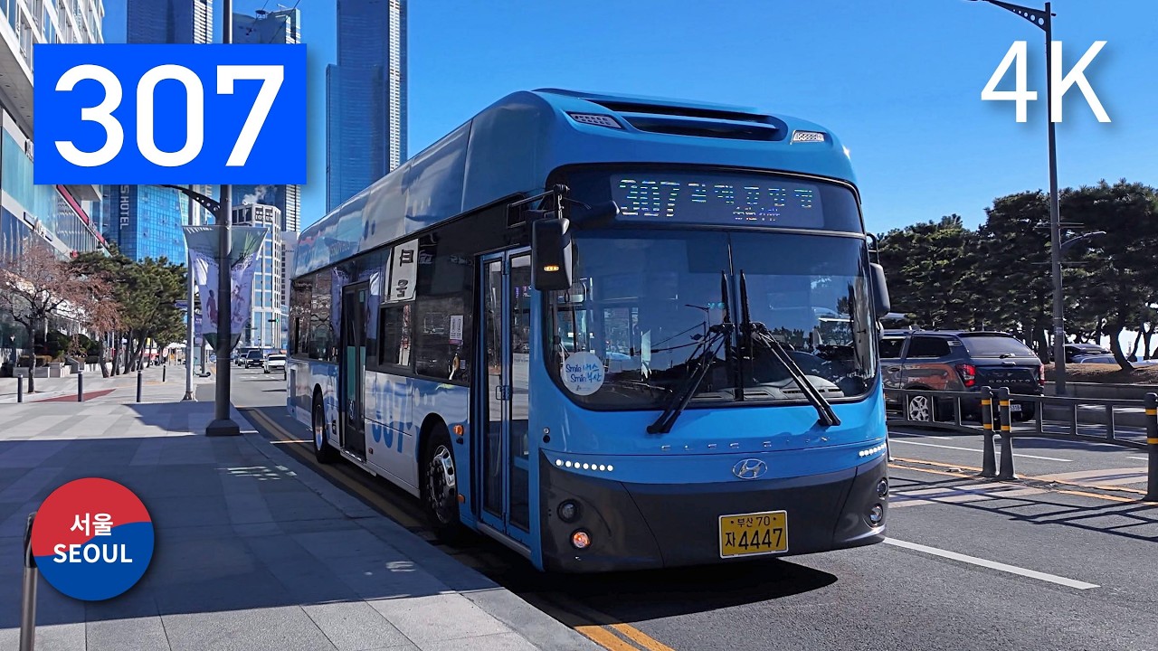 Busan City Bus No.307 l Haeundae Beach - Gimhae Airport l Front View / 부산 버스 307번 주행영상