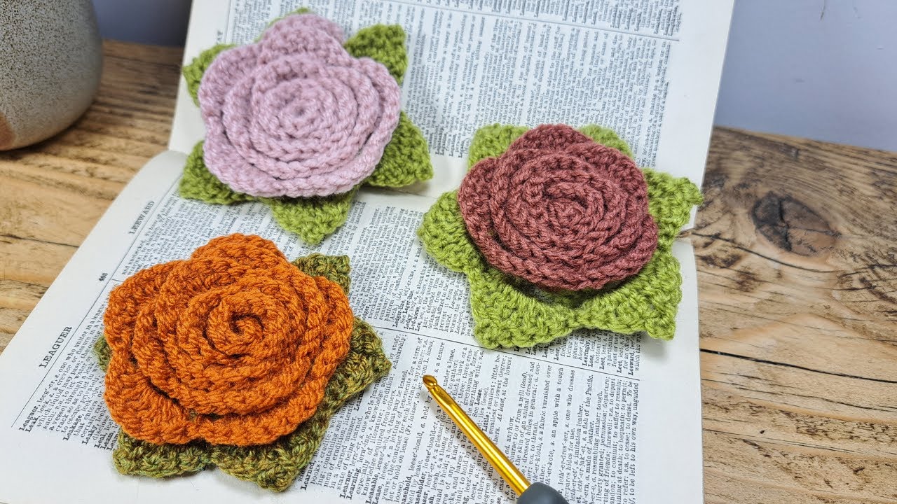 DIY 3D Crochet Rose with Leaf | Easy Whimsical Floral Applique for Gifts, Bags & Decor