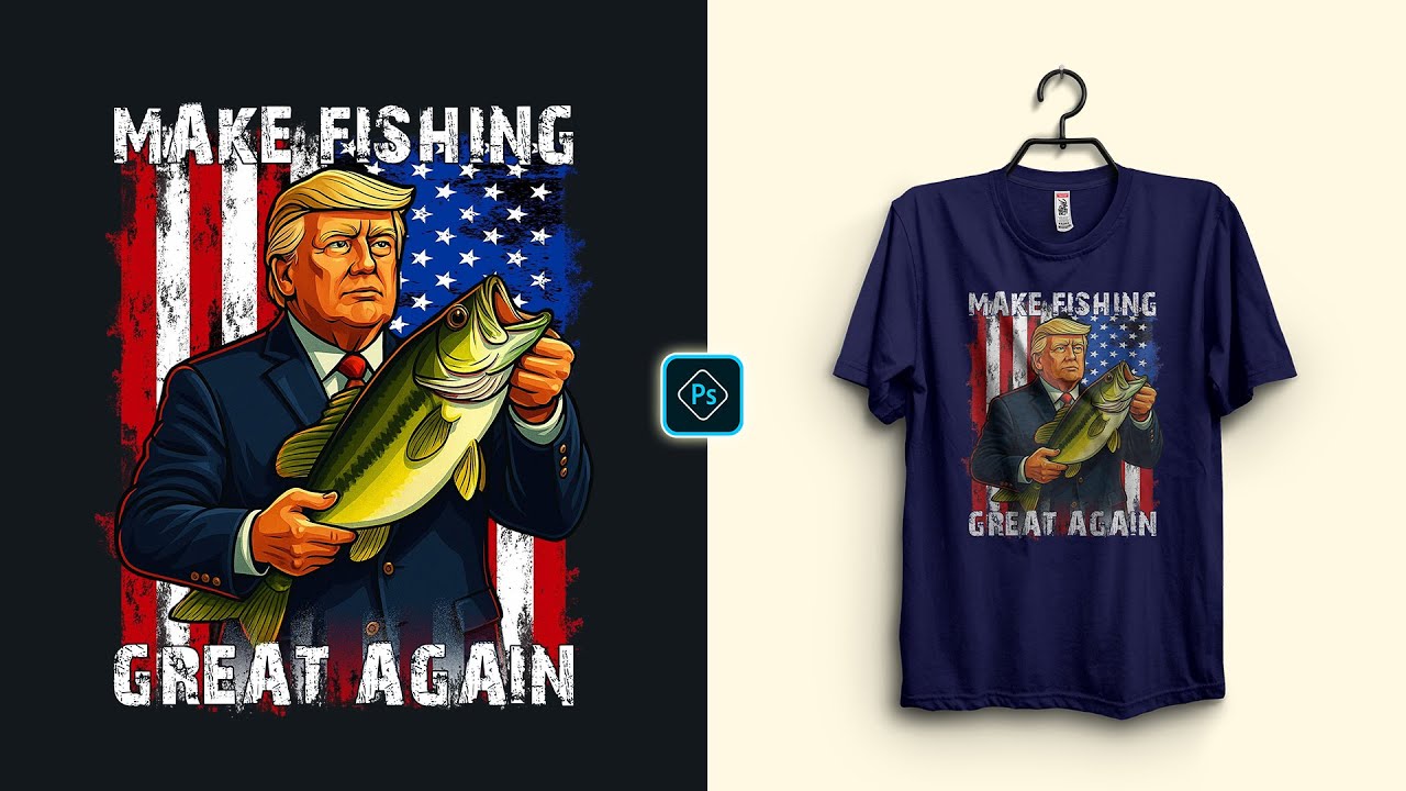 Funny Trump Fishing T-Shirt Design in Photoshop | Merch by Amazon Tutorial