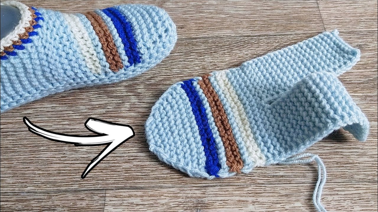 Вяжу СЛЕДКИ СПИЦАМИ 💥 используя остатки пряжи 🧶 Без шва на подошве 😉
