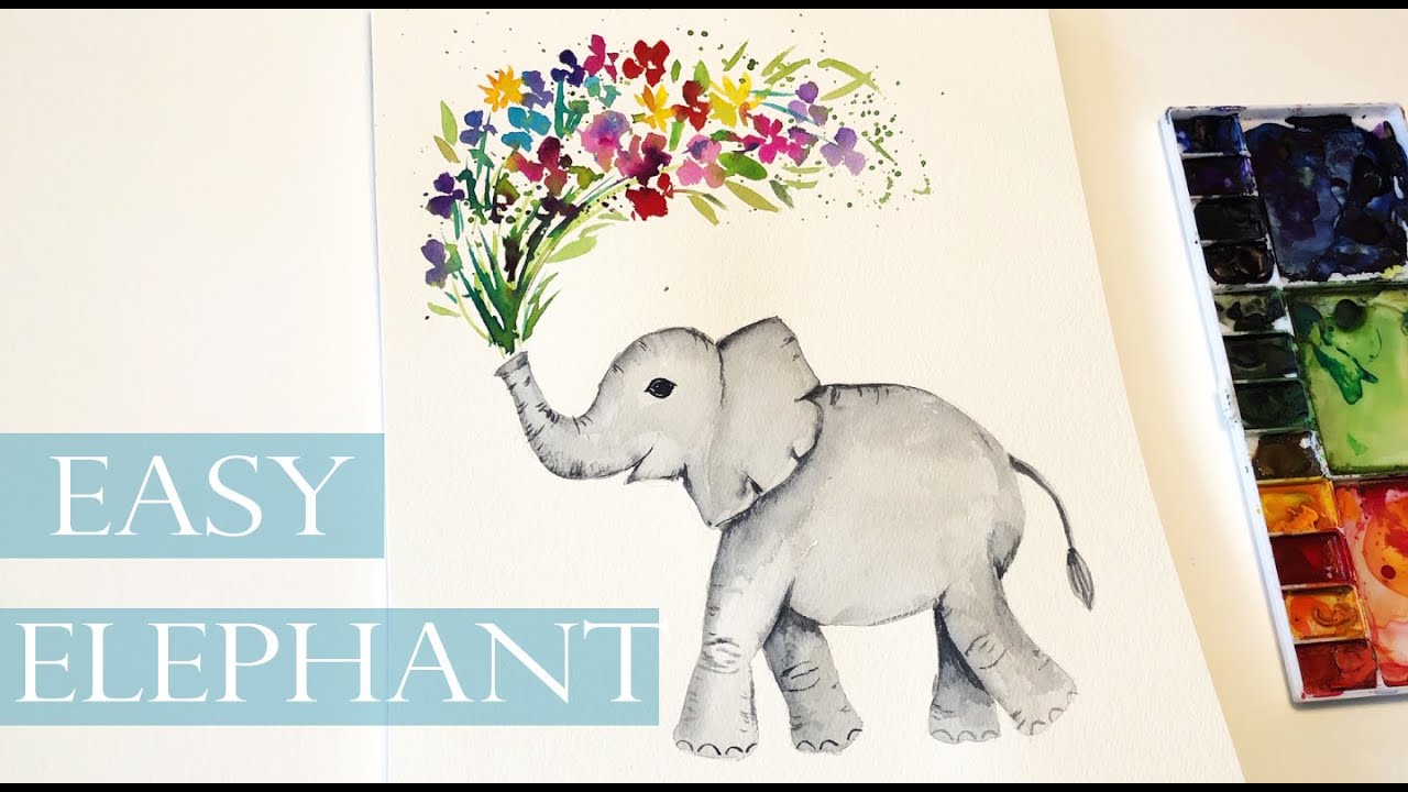 Easy Watercolor Elephant Painting/ Step by Step Tutorial/ Safari Animal