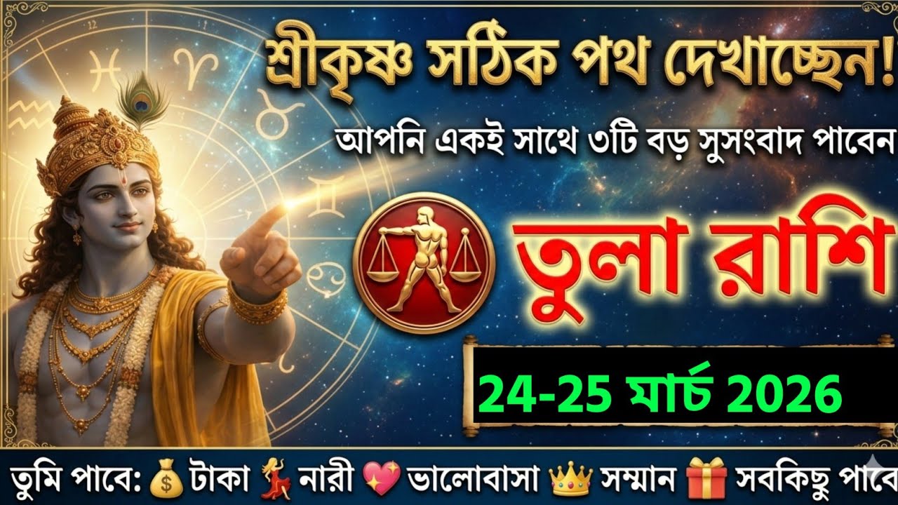তুলা রাশি,১১-১৩ মার্চ, ২০২৬ শ্রীকৃষ্ণ সঠিক পথ দেখাচ্ছেন  আপনি একই সাথে ৩টি বড় সুসংবাদ পাবেন ।