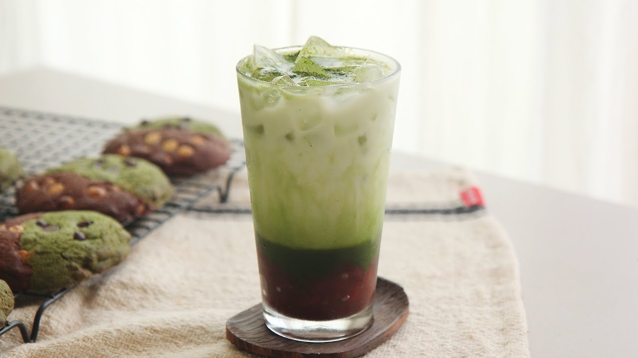[4K] 시원한 팥 녹차라떼 한 잔~! : Iced Green Tea Latte with Sweet Red Beans : Honeykki 꿀키