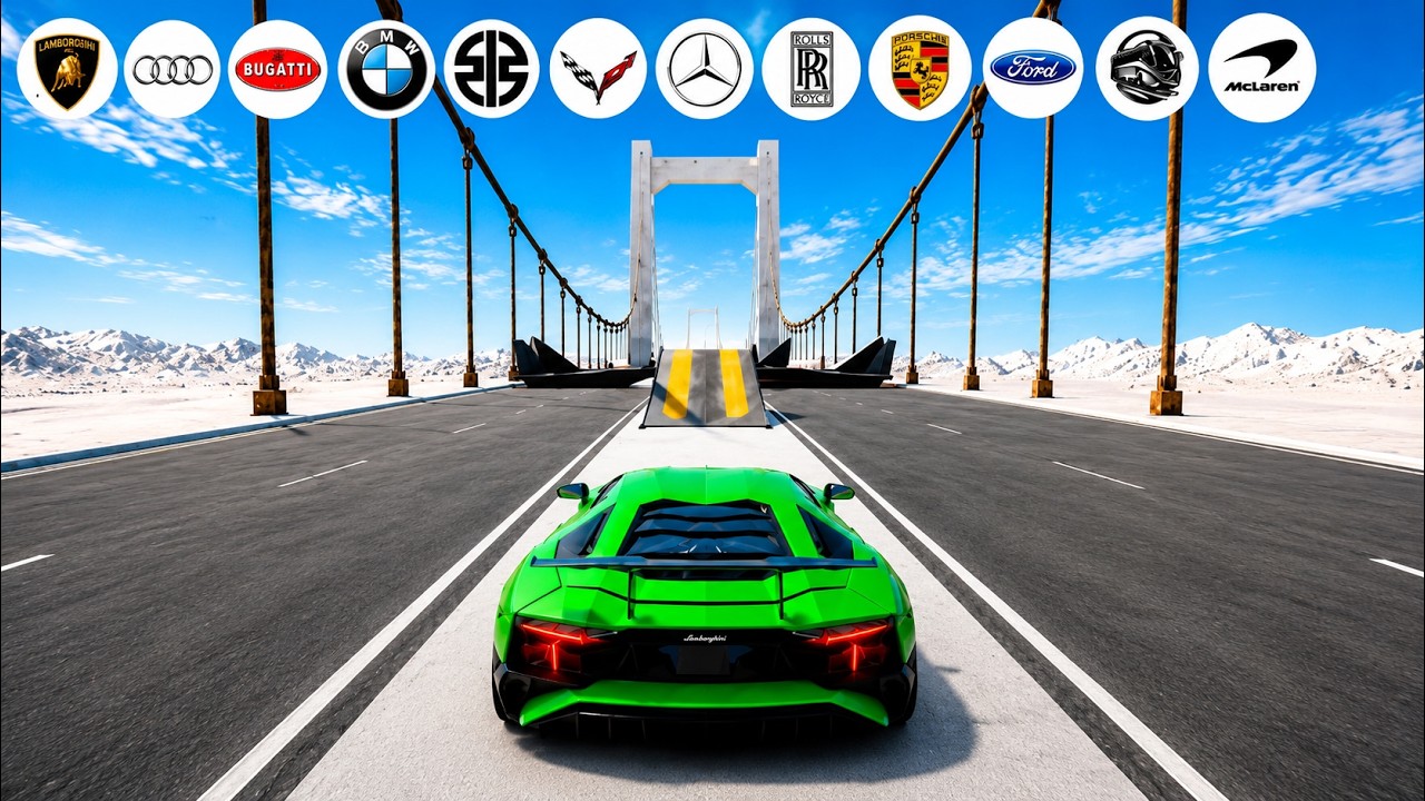 Supercar Survival Challenge on a Deadly Bridge & B2 Bomber