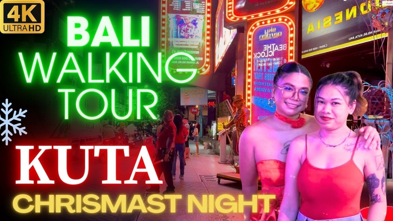 Bali Walking Tour 4K – Christmas Night Walk in Kuta to Legian 2025