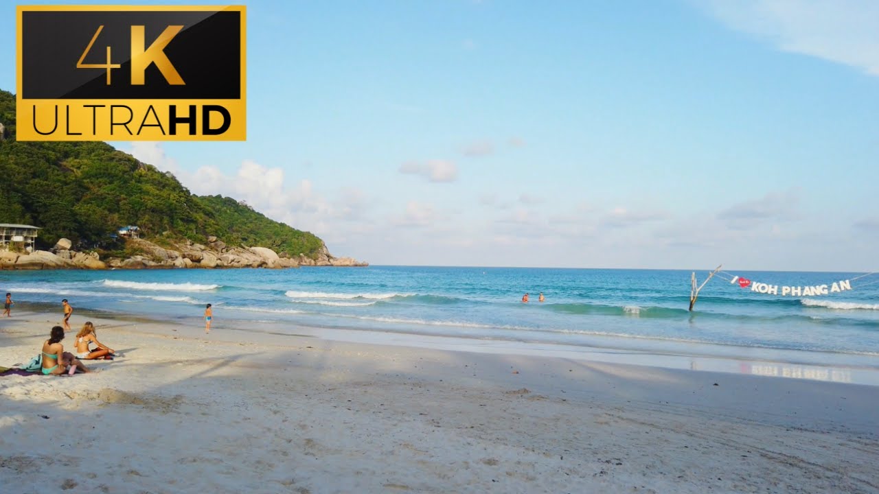Koh Phangan Haad Rin Walk 4K Virtual Tour/Haad Rin Beach + Town/Beautiful Beach in Thailand