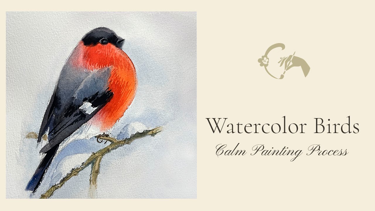 Watercolor Birds in Sketchbook | Cardinal, Bullfinch & Tit | Calm Painting Process