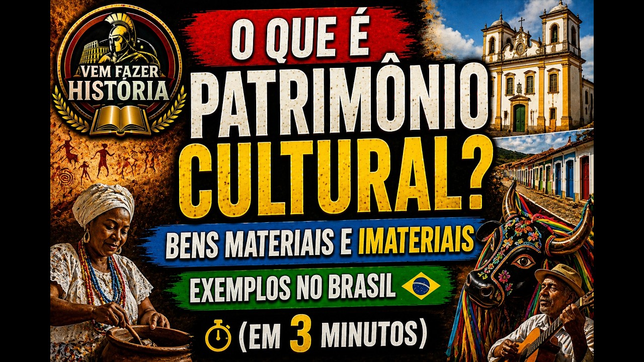 O QUE É PATRIMÔNIO CULTURAL? BENS MATERIAIS E IMATERIAIS - Exemplos no Brasil - (Em 3 minutos)