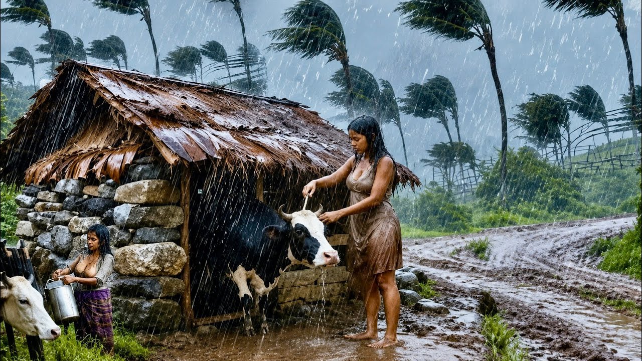 Traditional Nepali Mountain Village Life During Heavy Rain | Peaceful Village Living | Village Life 