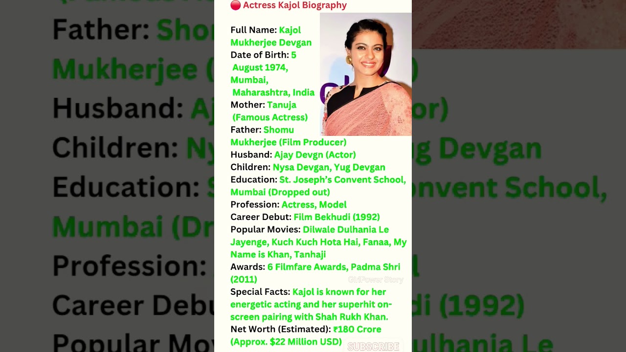 🔴 Kajol Biography | Bollywood&rsquo;s Timeless Queen 👑 | Life, Family, Career & Net