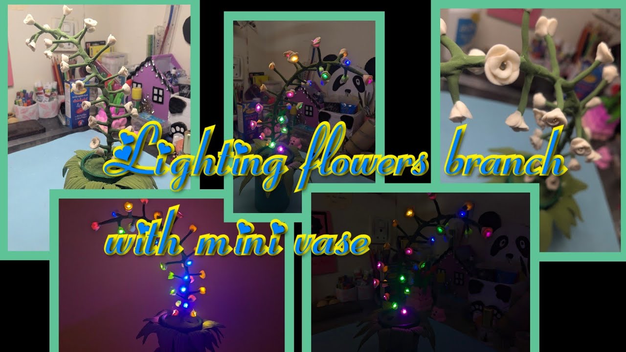 Lighting flowers branch with mini vase