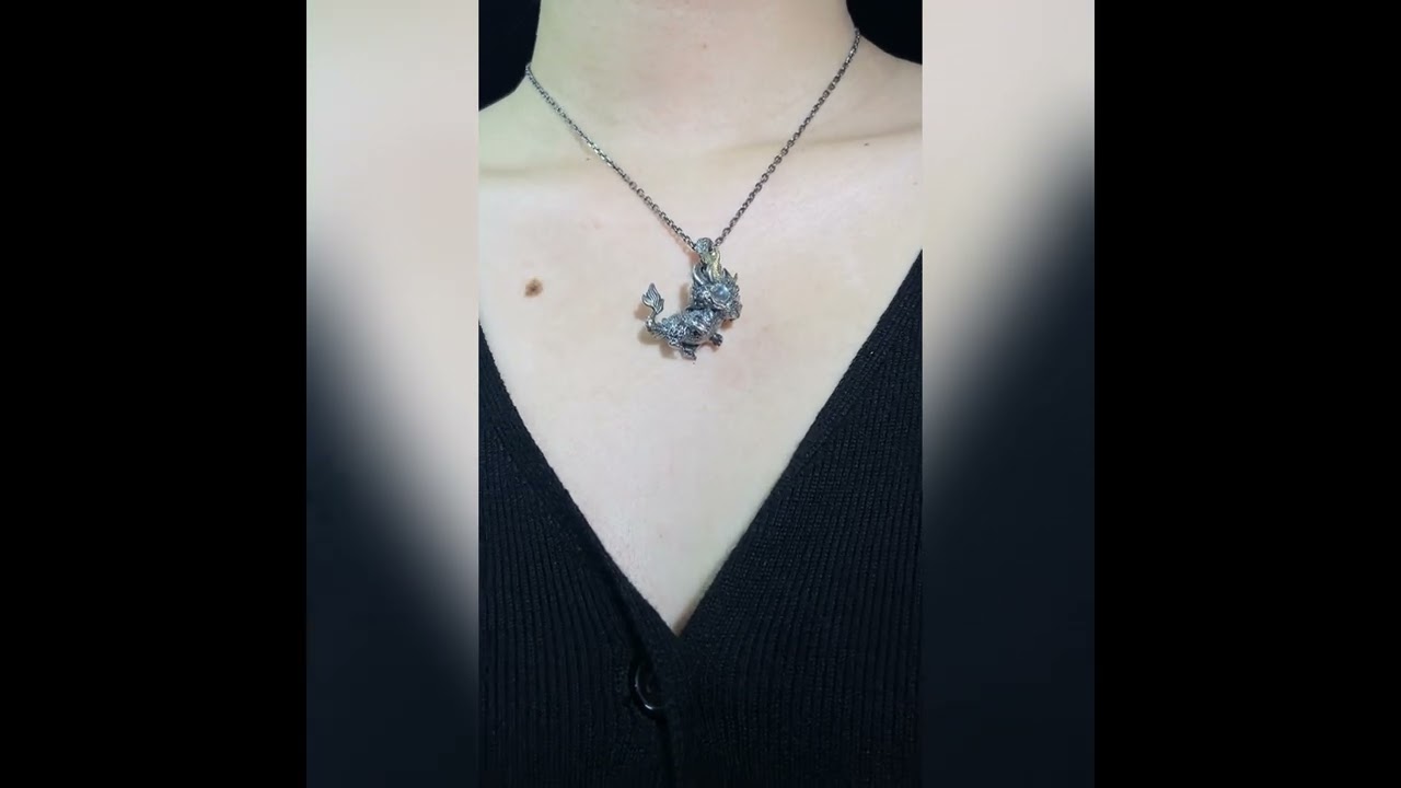 Handmade Fantasy Jewelry | Dragon Totem Necklace | Silver-Copper Two-Tone Horn Crown | Handmade Gift