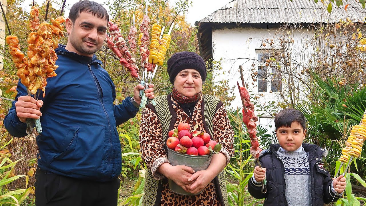 RURAL AIR RECIPE IN RELAXING VILLAGE LIFE Azerbaijan | Grandma Cooks Apple Jam | Lamb, Chicken Kebab