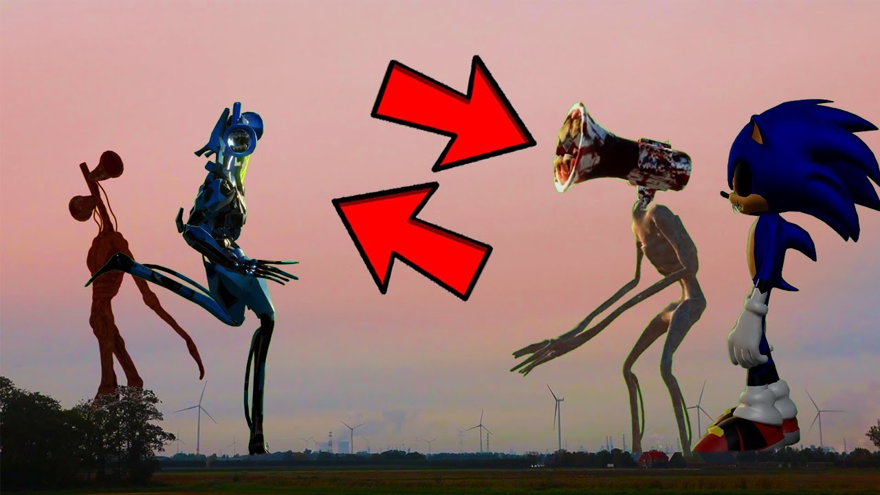 Siren Head VS Mecha Siren Head VS Megaphone Head VS Sonic.EXE CAUGHT on CAMERA..!