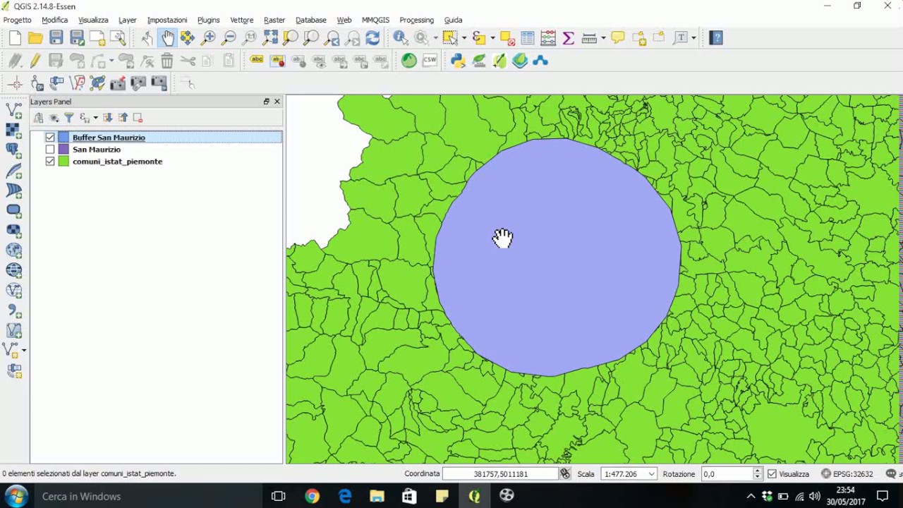 Utilizzo dello strumento buffer in qgis