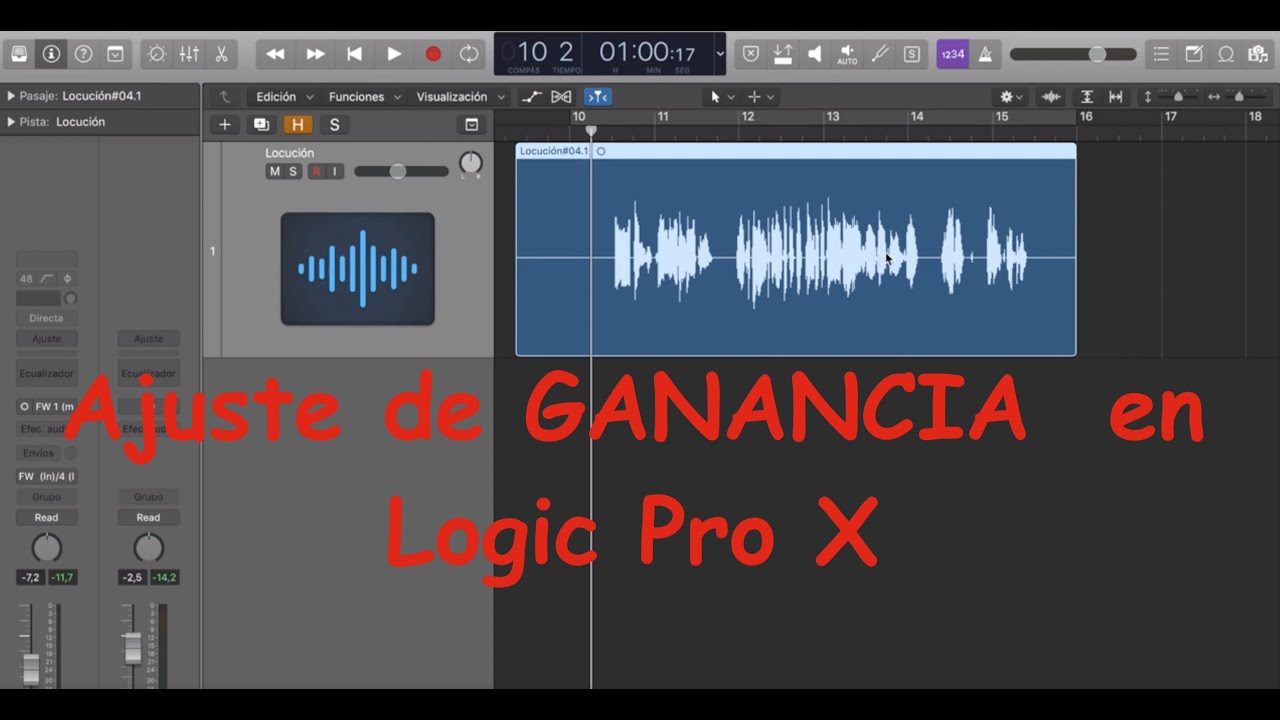 Subir la ganancia de una pista de audio en Logic Pro X
