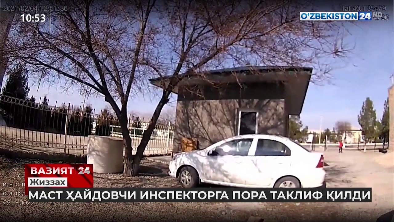 Жиззах вилояти, Шароф Рашидов туманида маст ҳайдовчи инспекторга пора таклиф қилди