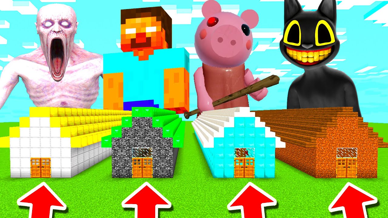 Minecraft PE : DO NOT CHOOSE THE WRONG LONG HOUSE! (SCP-096, Herobrine, Piggy & Cartoon Cat)