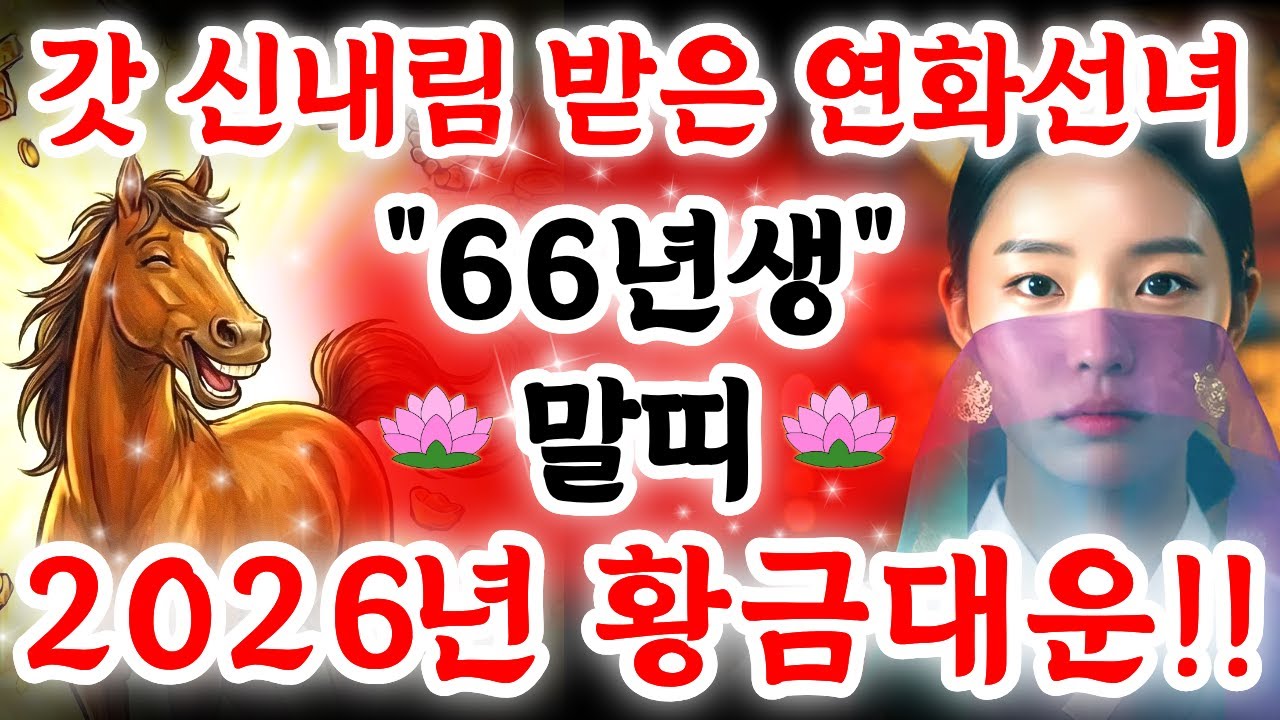 [🐴66년생 말띠 ] 2026년 '돈벼락' 맞을 황금대운 확정!! 벼락부자 되는 마지막 비방 가르쳐드리는데.. 모르면 남좋은일만 시키는겁니다!!│갓 신내림 받은 연화선녀 신점