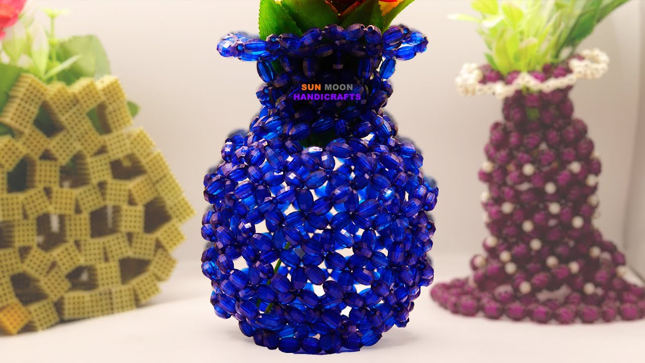 পুতির ফুলদানি/ Beaded Blue flower vase/ Beaded flower vase/ Flower Pot/ How To Make Flower Vase