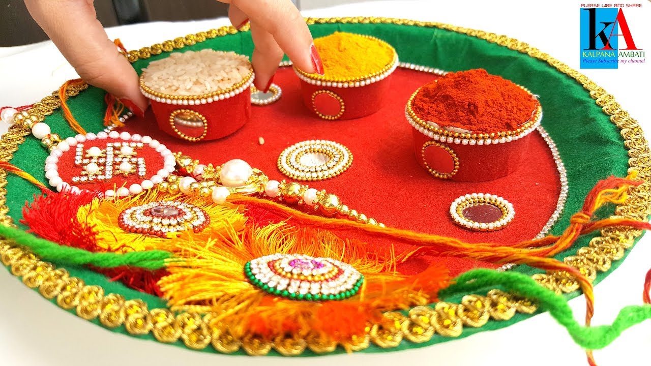 How to make 2 colours decorated pooja Thali || simple and easy puja thali at home || diy
