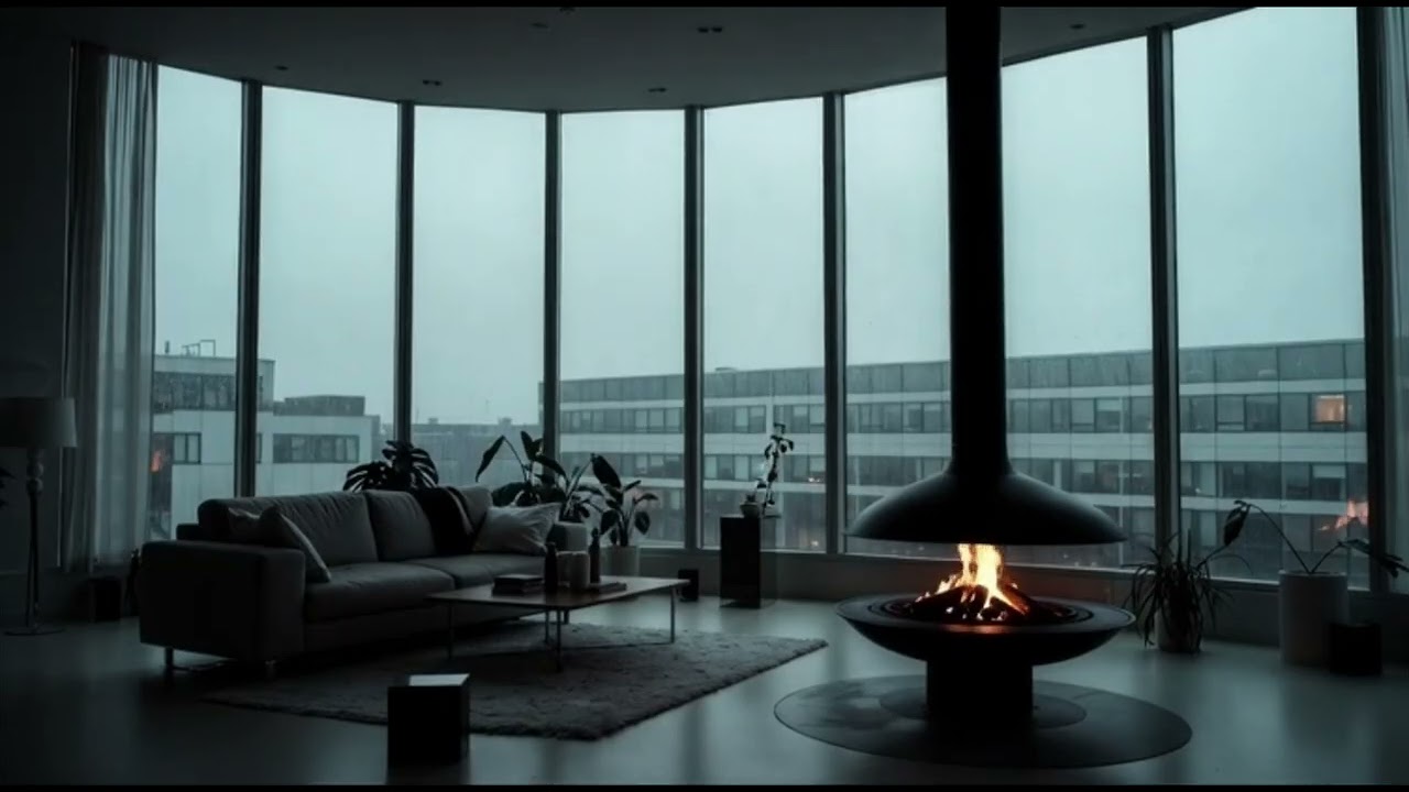 Modern Fireplace Ambience 🔥🌧️ | Cozy Room with Rain & Thunder Sounds | 2 Hours