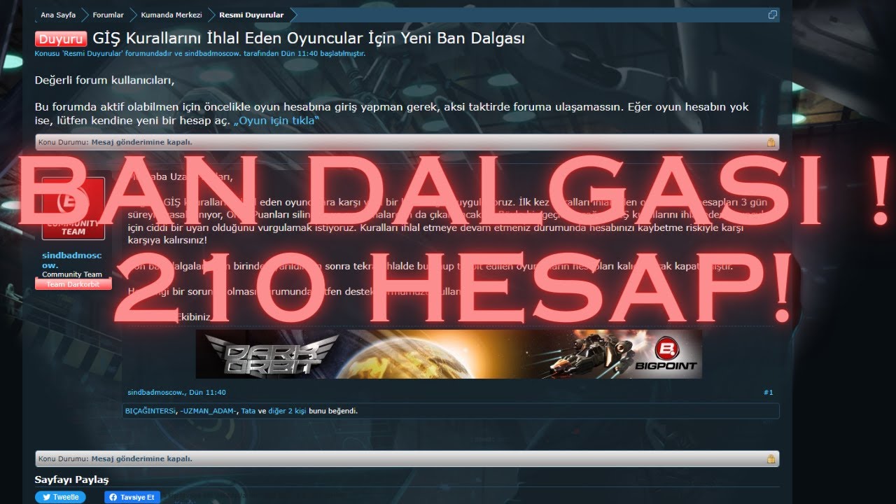Darkorbit Ban Dalgası  210 hesap Banlandı ! 28.06.2024