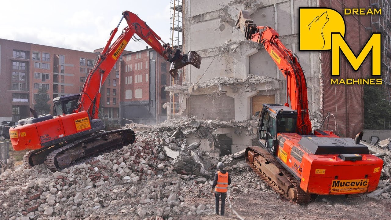 HITACHI ZAXIS 350 & ZAXIS 290 BAGGER ABBRUCH BAUSTELLE LAGERHAUS