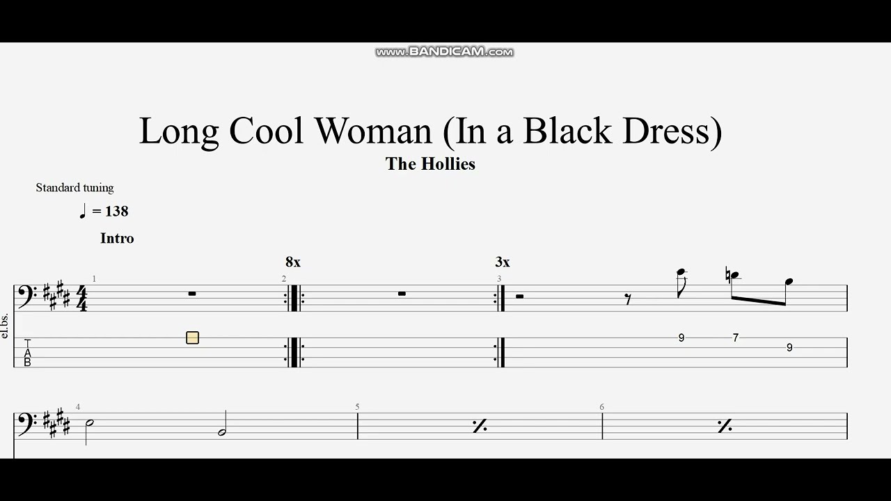 The Hollies - Long Cool Woman (In a Black Dress) (bass tab)