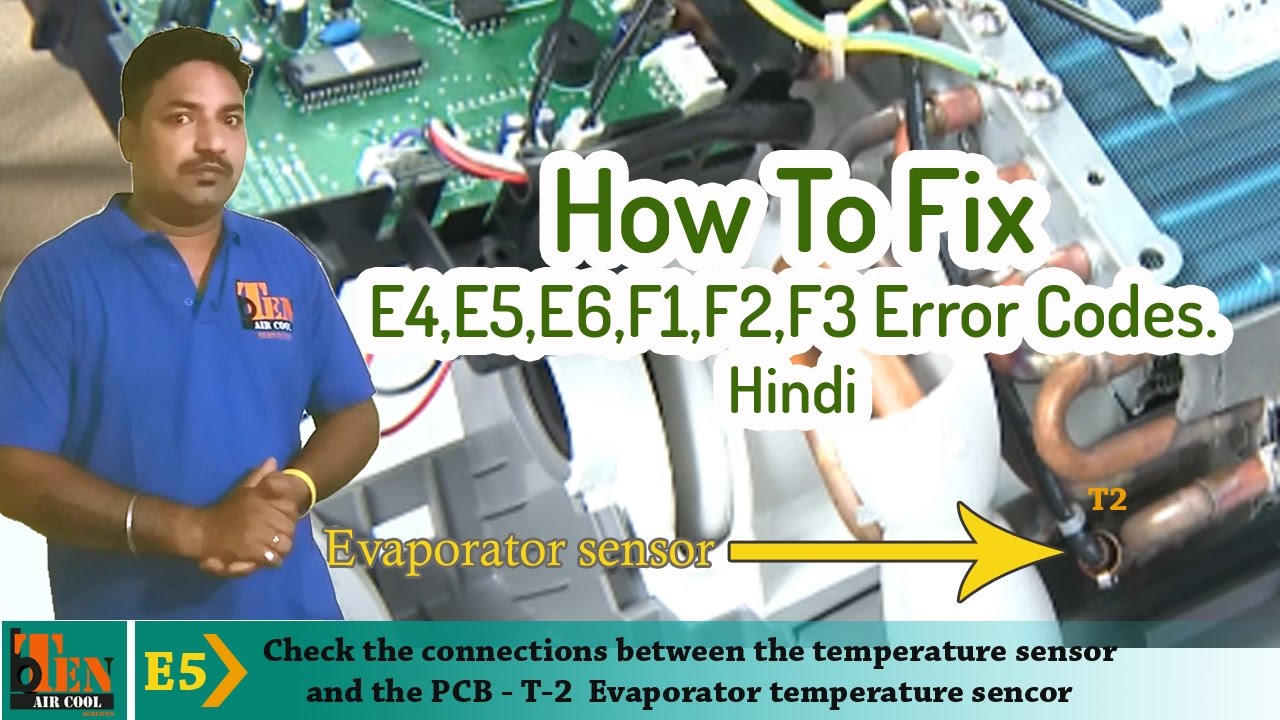 AIR CONDITIONED Troubleshooting E4,E5,E6,F1,F2,F3 Error Codes. Hindi