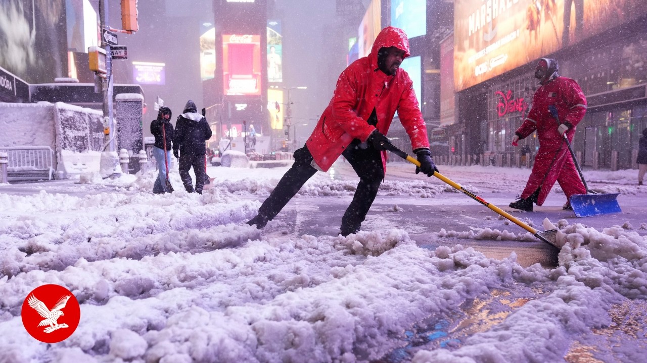 Live view of New York's Times Square as the city faces a major winter storm
