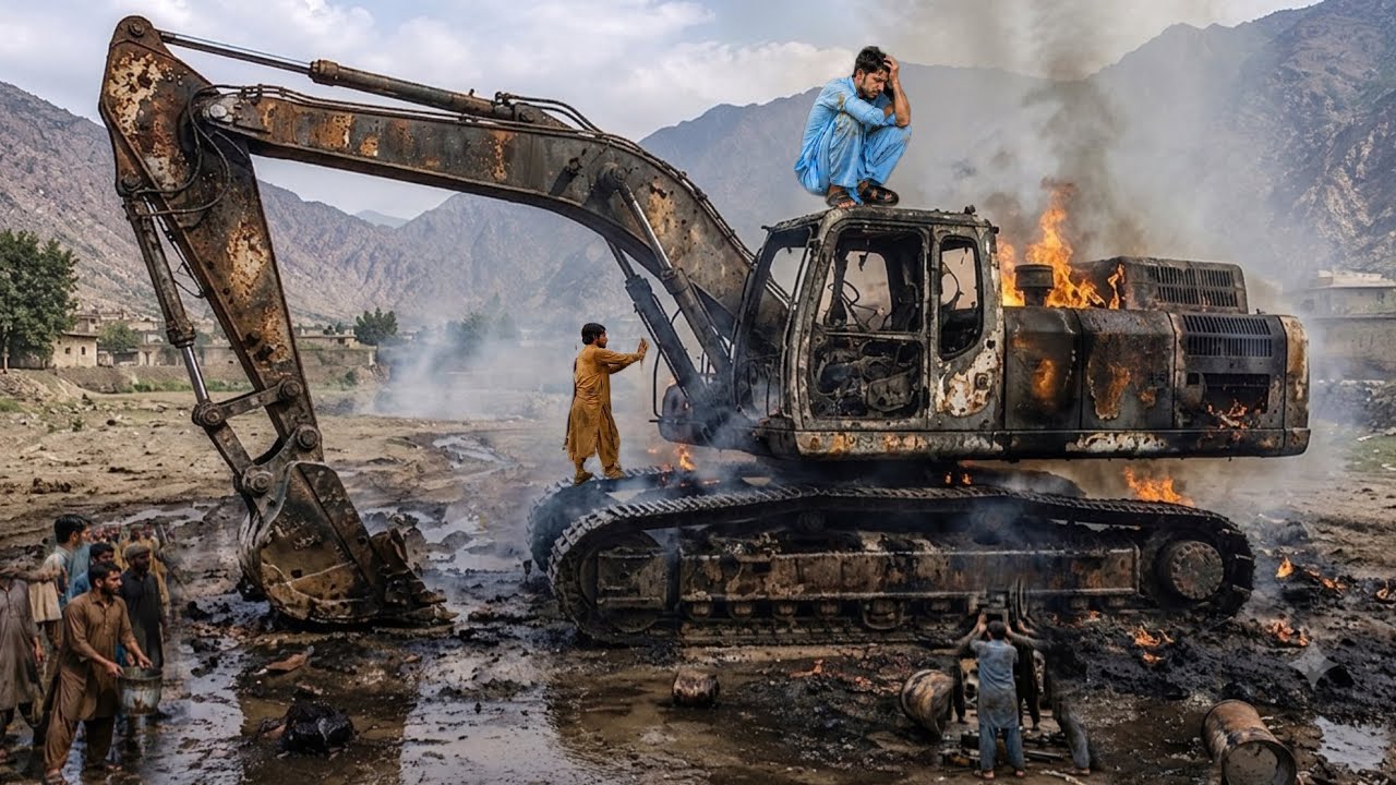 Unbelievable Skills! Pakistani Mechanic Rebuilds a Burned Excavator Like Brand New
