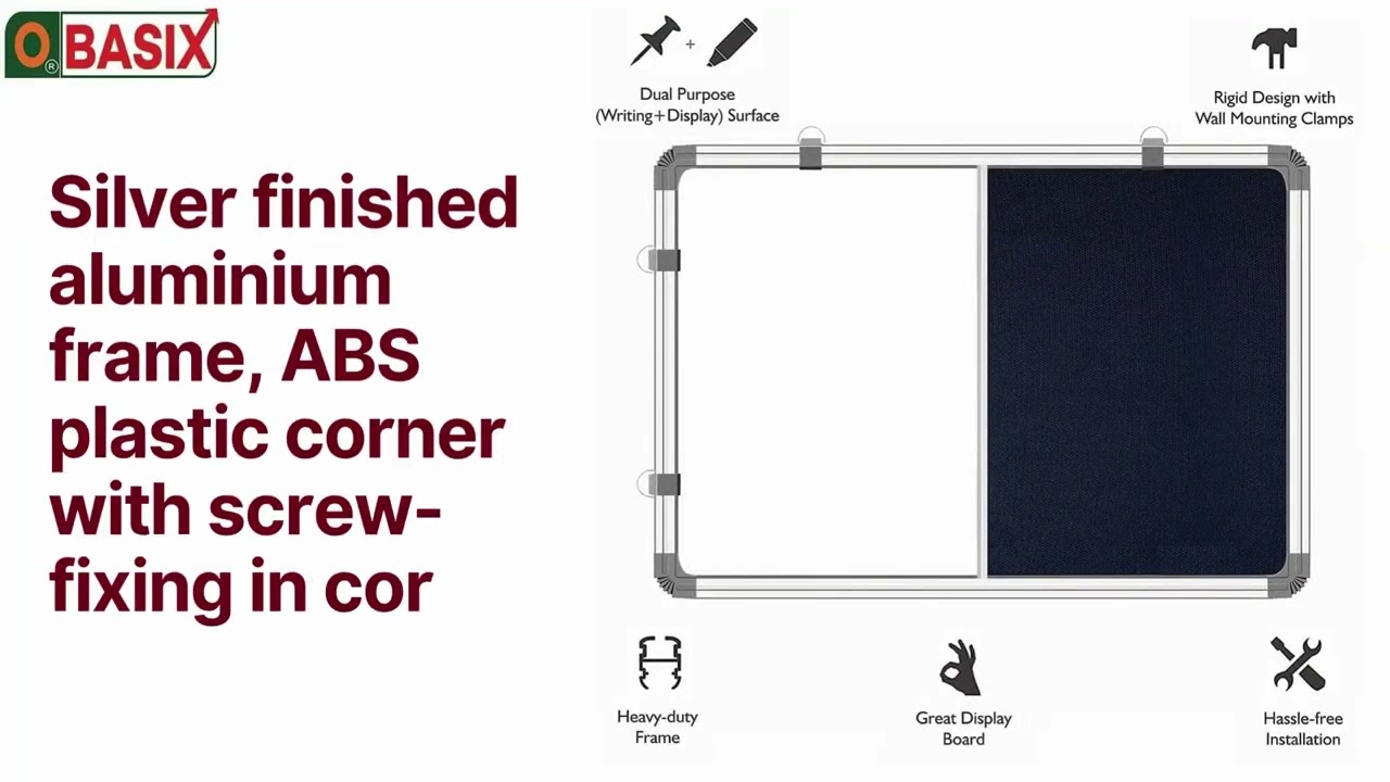 OBASIX&reg; 3x4 ft Classic Combination Board | Whiteboard + Pin-Up for Office, School & Study Room