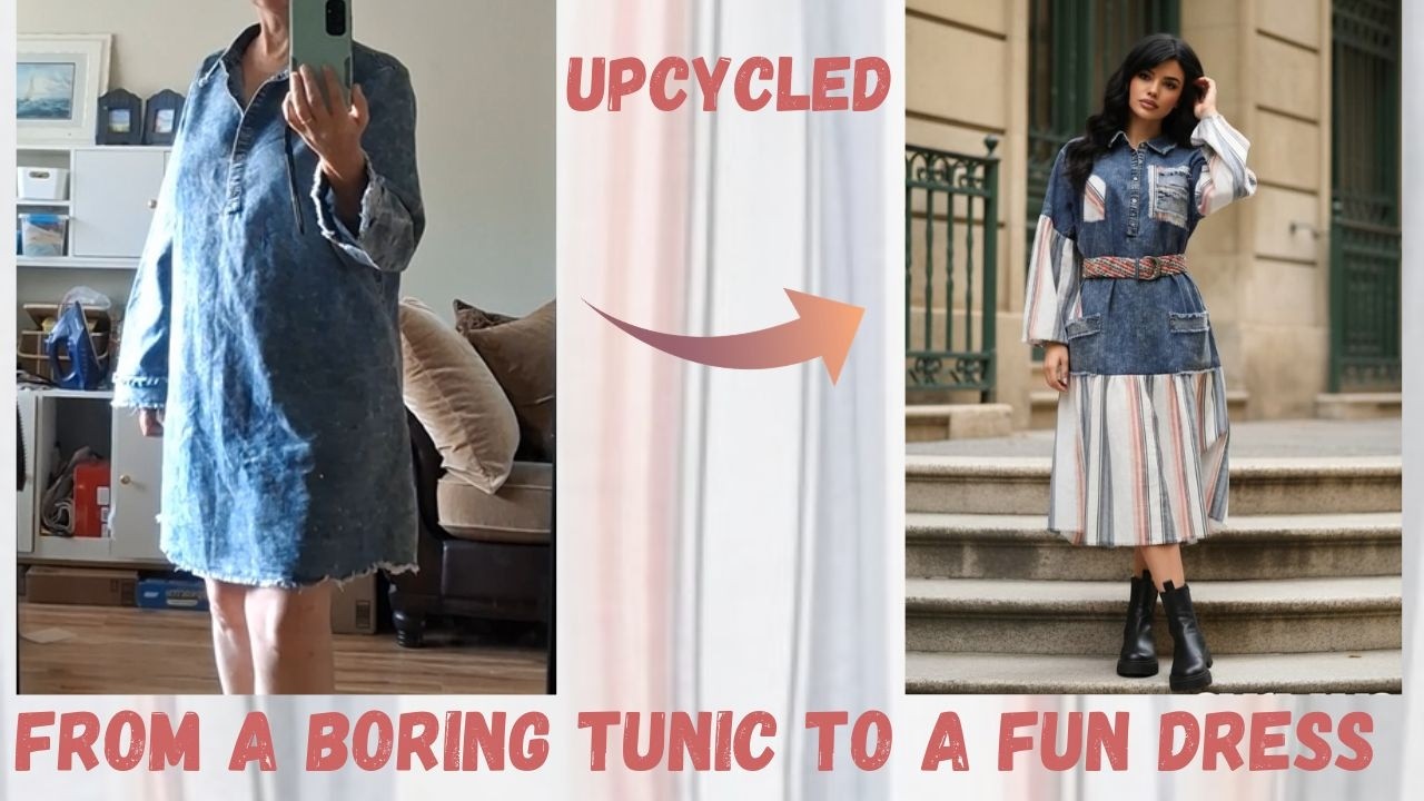 I'm sewing a cheerful dress from a boring tunic. | Из скучной туники шью веселое платье.