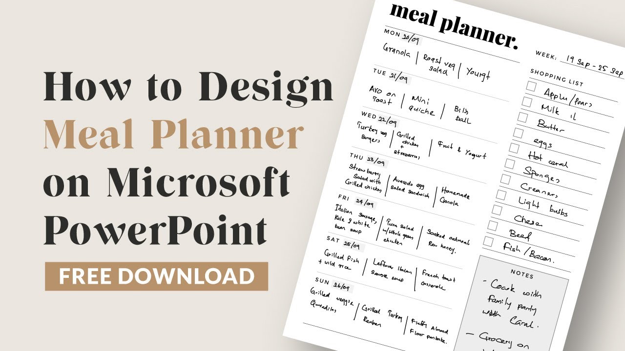 How to design minimalistic meal planner on Microsoft PowerPoint | DIY printable | Free Download