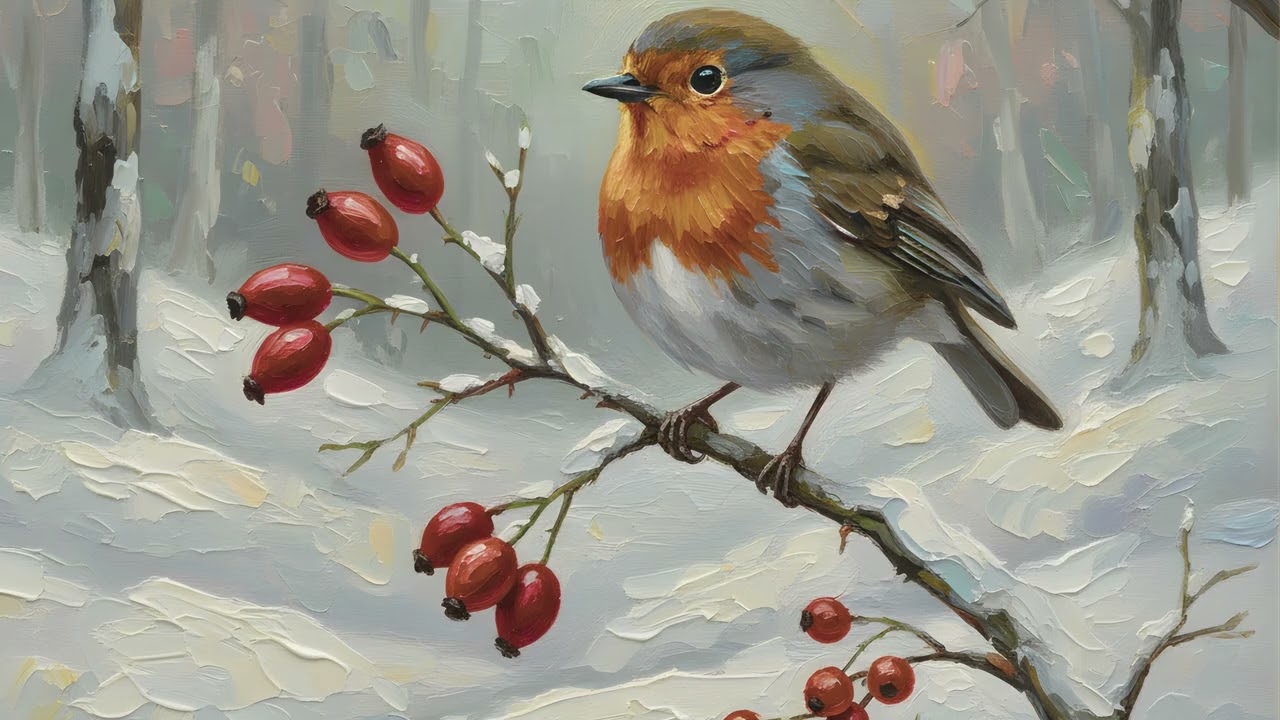 Winter bird UHD 4K TV Art Silent Screensaver | Winter TV Wallpaper 2 Hours Nature 1 Oil Painting
