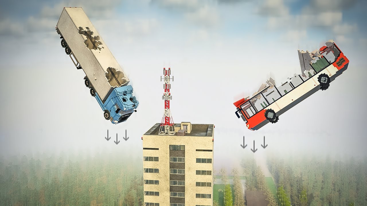 Cars Falls On Building with Jupiter Gravity | Teardown