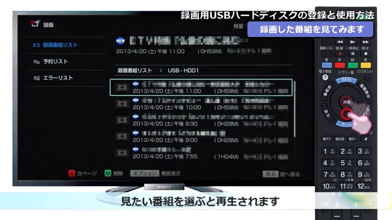 ソニー 〈ブラビア〉録画用USB HDDの登録と使用方法（2013モデル）