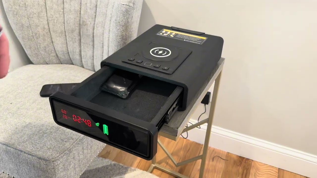 Biometric Fingerprint Safe with Wireless Phone & Watch Charging | Smart Clock Money Safe