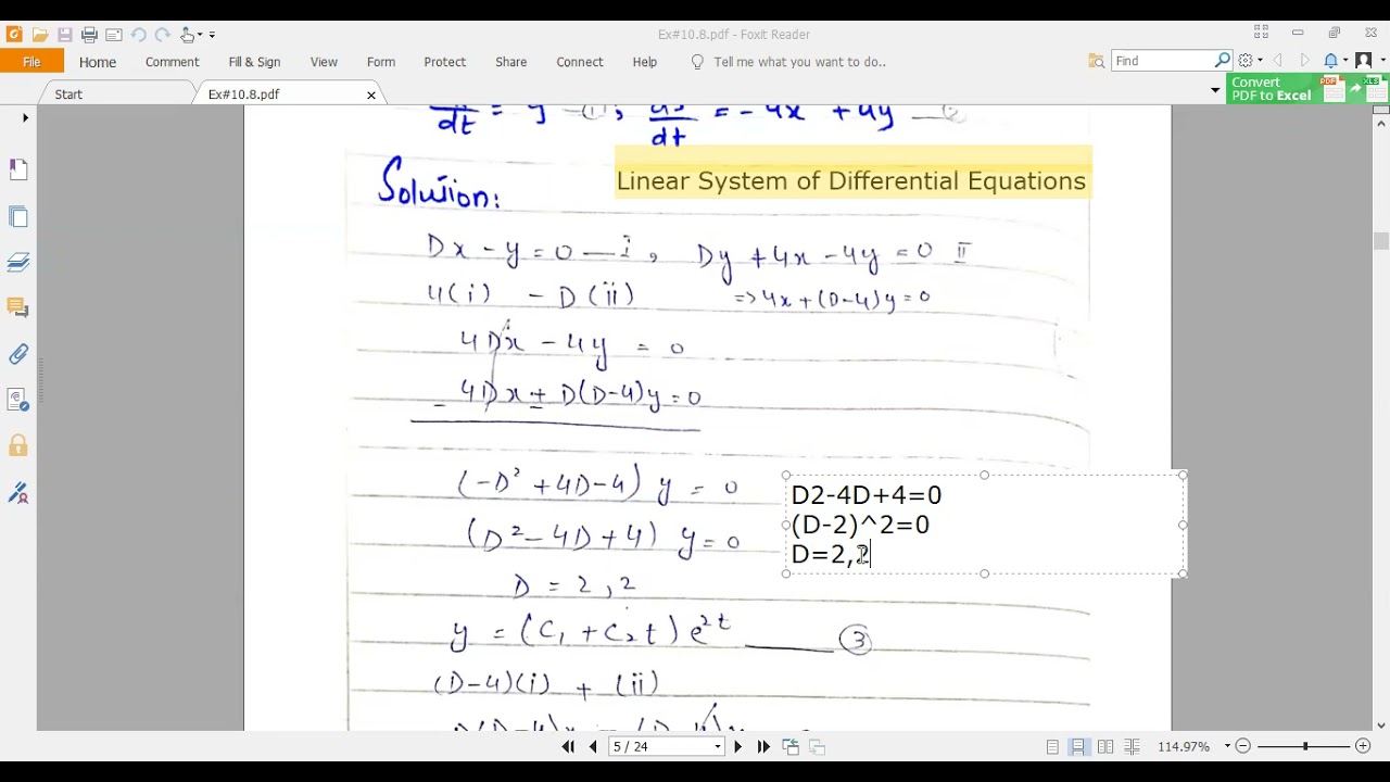 Linear System of Differential Equations Ex#10.8 (Q#1 & 2)