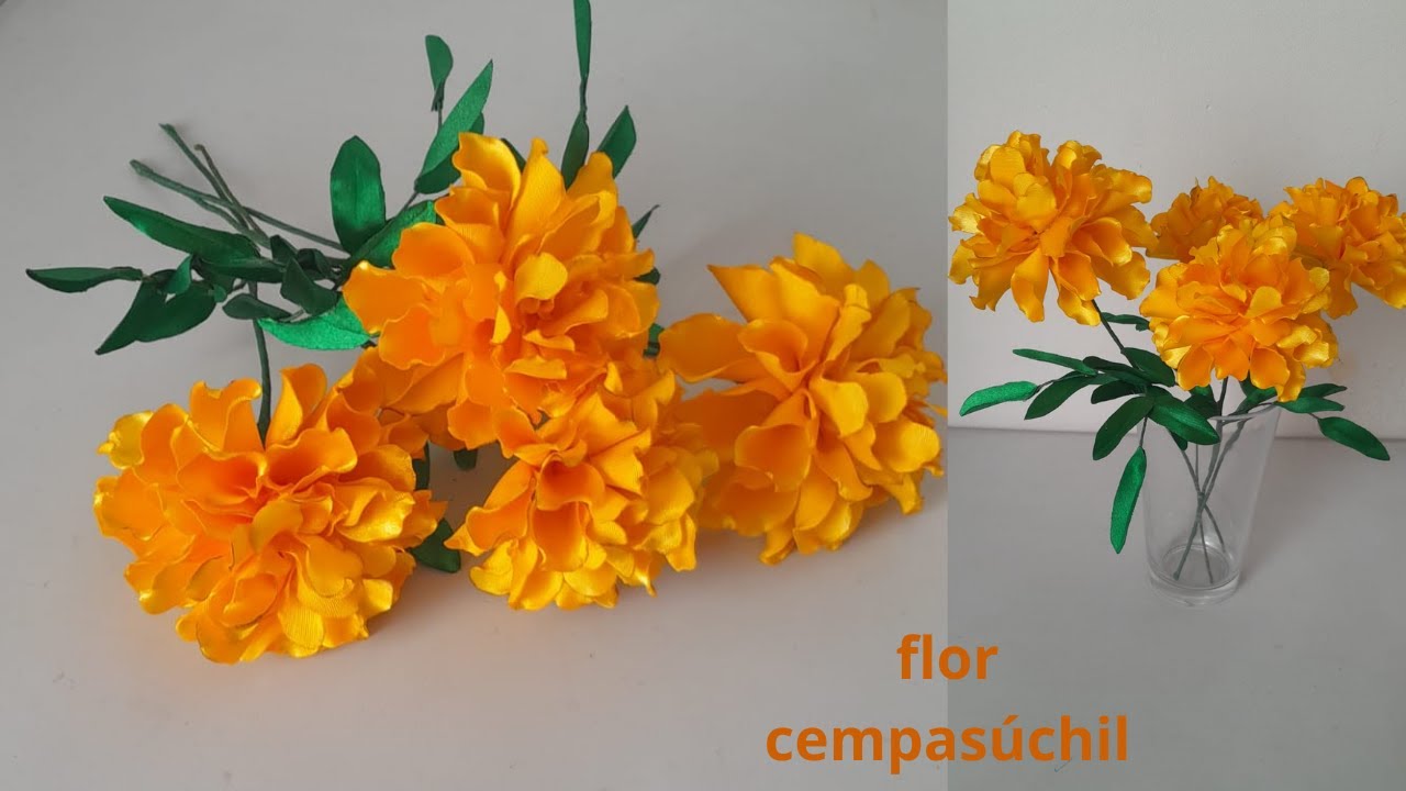 tutorial/ flor cempasúchil con cinta