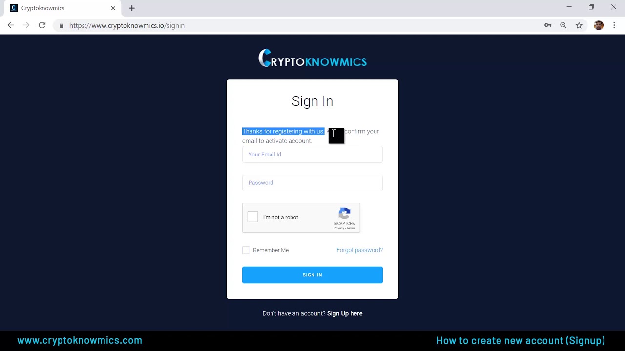 How to create new account (Signup) at cryptoknowmics.io