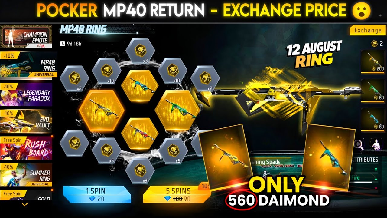 ALL POCKER MP40 RETURN FREE FIRE | NEXT UNIVERSAL RING EVENT FF | FREE FIRE NEW EVENT l FF NEW EVENT