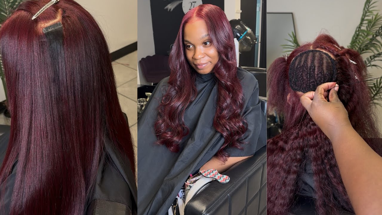THE BEST HYBRID TAPE-IN X SEW-IN ! RED HAIR & EXTENSIONS