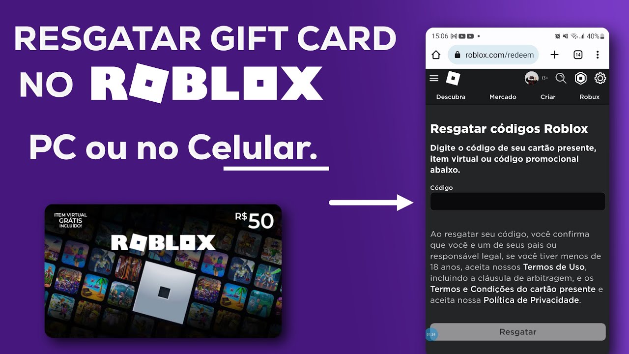Como Resgatar Gift Card do Roblox pelo CELULAR e PC, e transformar em ROBUX!