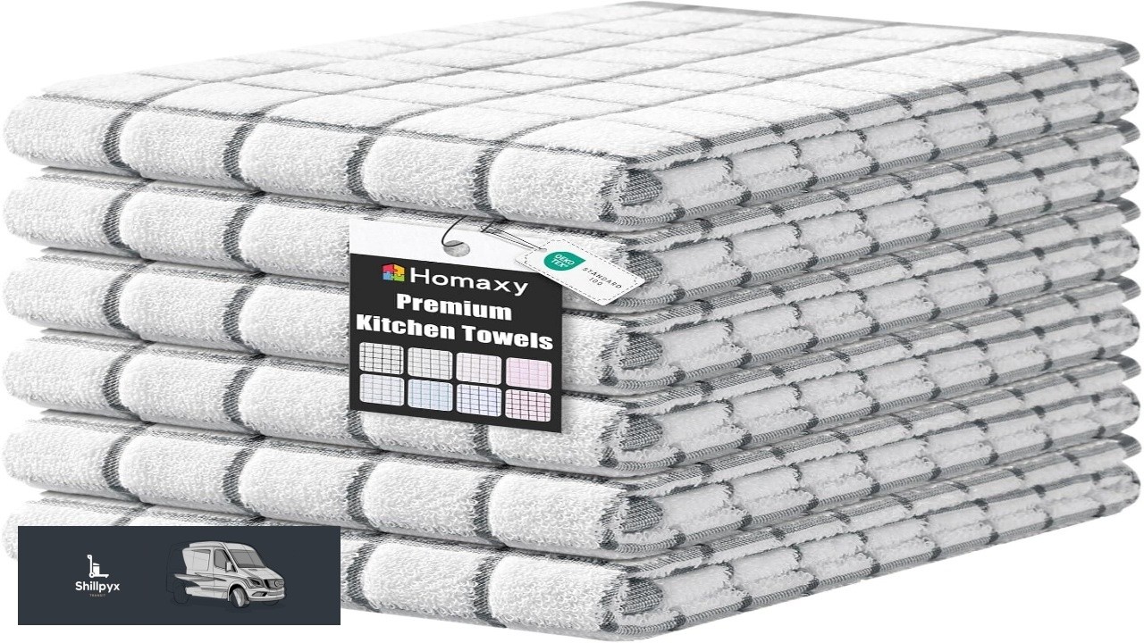 Homaxy Premium Kitchen Towels(16x 28 6 Pack) Large Ring Spun Cotton Dish