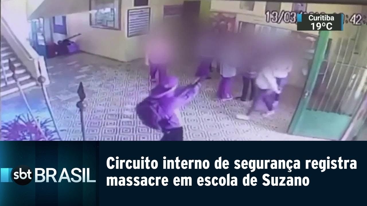 Circuito interno de seguran&ccedil;a registra massacre em escola de Suzano | SBT Brasil (13/03/19)
