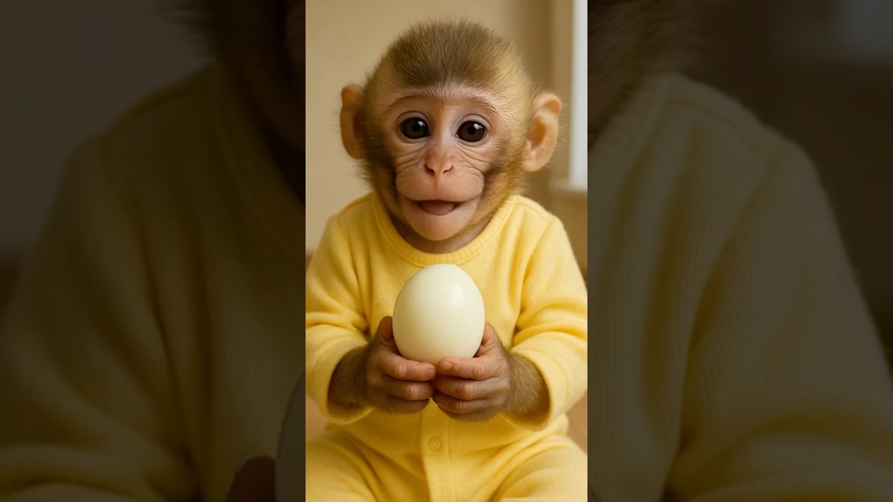 A Cute Monkey Eating An Egg 🥚