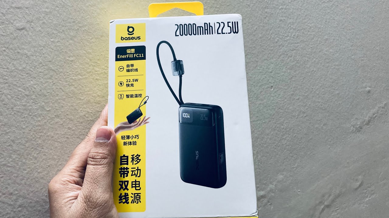 Baseus Enerfil FC11 20,000mAh Power Bank with Built-In Dual Cable Unboxing